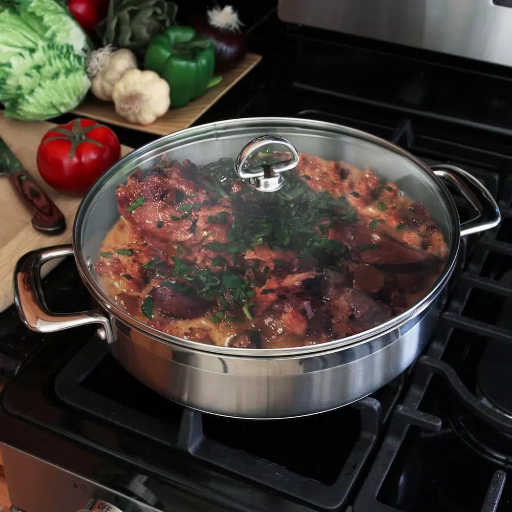 Chantal Induction 21 Steel 5 Qt. Stainless Steel Saute Pan with Glass Lid, Brushed Stainless Steel
