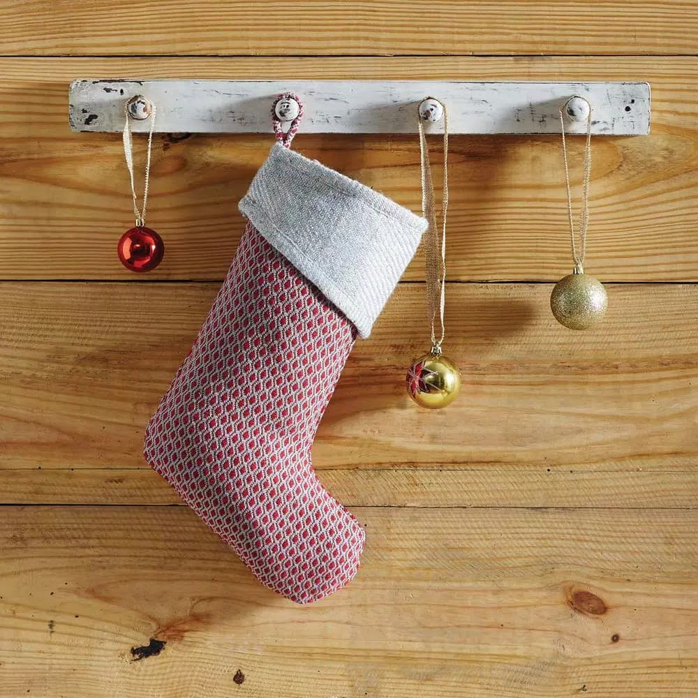 VHC Brands Tannen 15 in. Cotton and Wool Traditional Christmas Stocking - Deep Red and Nickel Grey