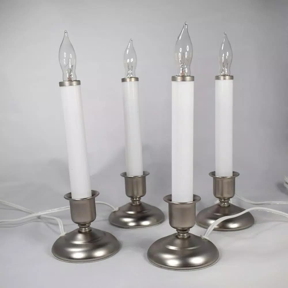 Unbranded 9 in. Electric Christmas Window Candles with Pewter Metal Base, Set of 4