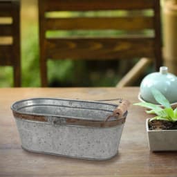 Stonebriar Collection 12 in. Galvanized Metal Decorative Bucket with Rust Trim and Wooden Detail Handle thumbnail 5