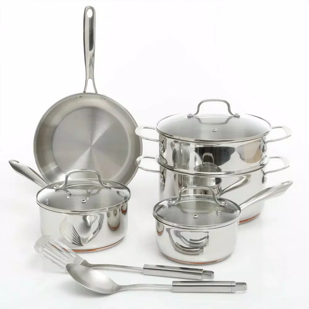 Oster Cuisine Kellerton 10-Piece Stainless Steel Cookware Set with Copper Accents