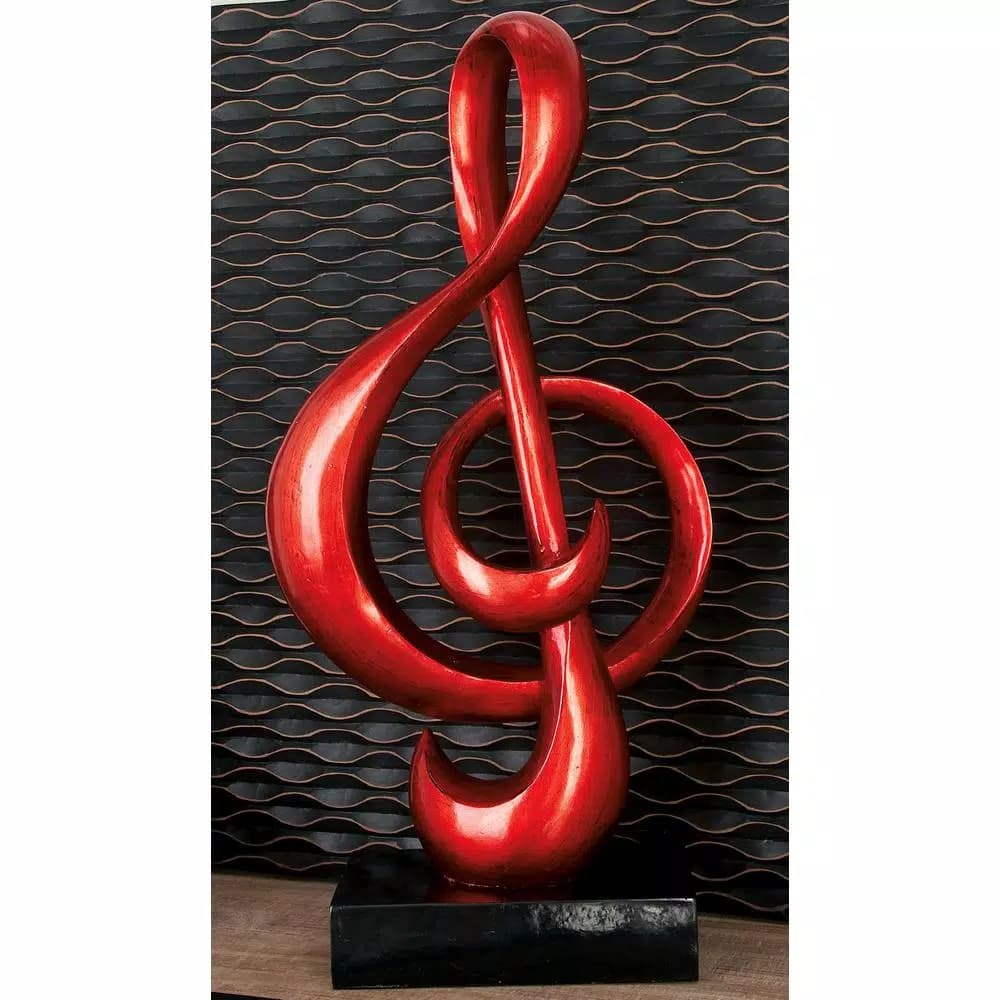 LITTON LANE Abstract Red Treble Clef Musical Symbol Sculpture - Polystone & Fiberglass Statuary