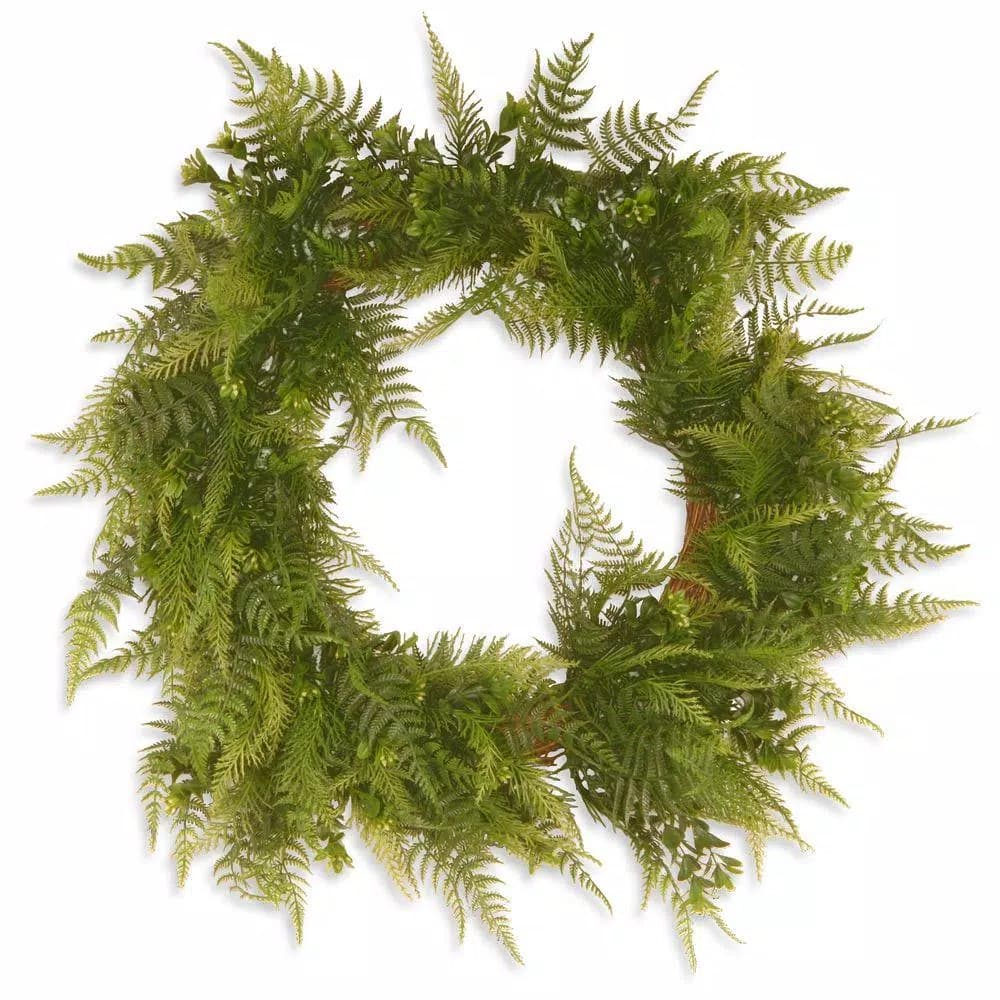 National Tree Company Garden Accents 22 in. Boston Fern Wreath - Green Fabric Leaves on Woven Twig Base