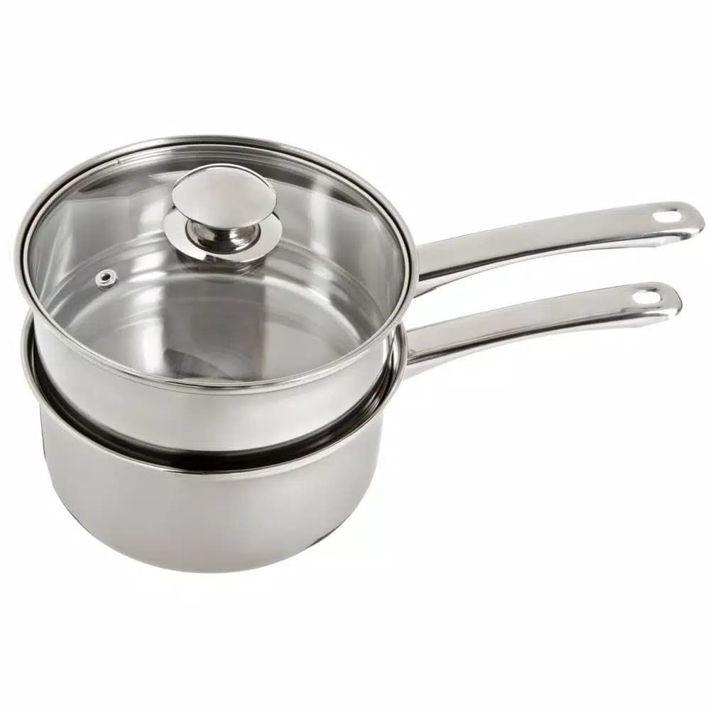 ExcelSteel 3-Piece 2.5 Qt Stainless Steel Double Boiler Set with Tempered Glass Lid