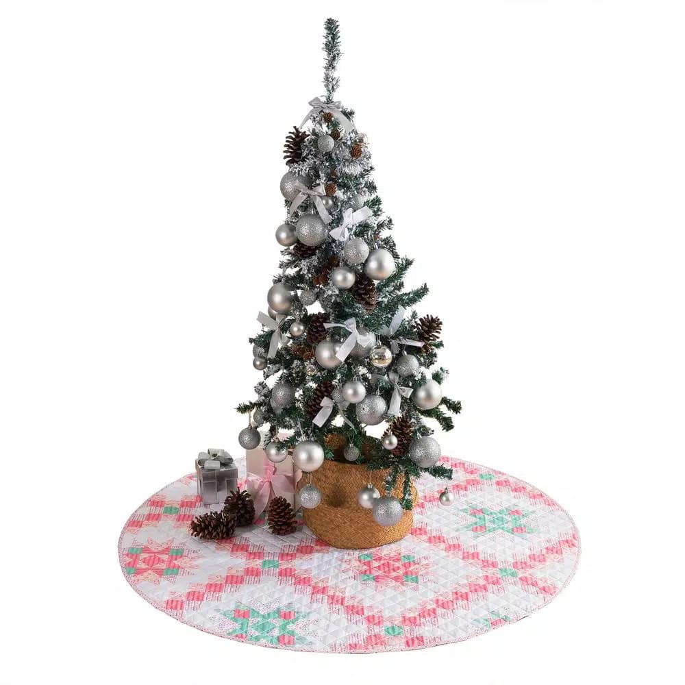 Country Living 48 in. Retro Star Quilted Tree Skirt, Reversible Blush Pink Microfiber