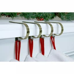 Original MantleClip Antique Brass Embossed Holly Metal Stocking Holders, 2.5 in. (4-Pack) thumbnail 3