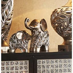 Unbranded Kiara Silver Elephant Figurine Set of 2 - Modern Resin Peacock Feather Decor thumbnail 1
