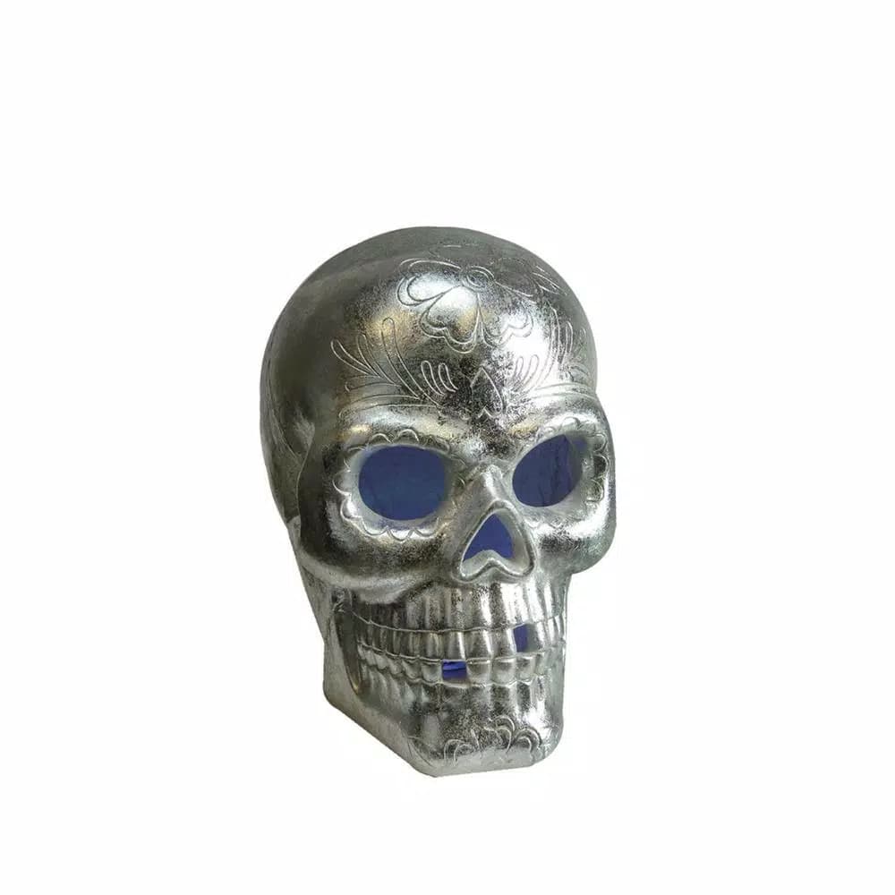 Northlight 14 in. LED Silver Metallic Day of the Dead Skull Lighted Decoration