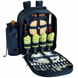 Unbranded Picnic at Ascot Trellis Collection Deluxe 4-Person Picnic Backpack - Navy and Trellis Green thumbnail 1