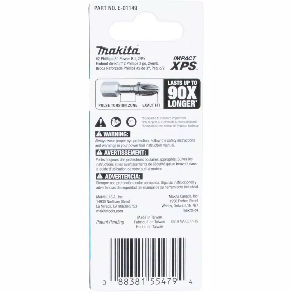 Makita ImpactXPS #2 Phillips 3 in. Power Bits, 2-Pack