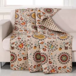 Greenland Home Fashions Andorra Multi Quilted Cotton Throw, Reversible Southwestern Floral Pattern thumbnail 1