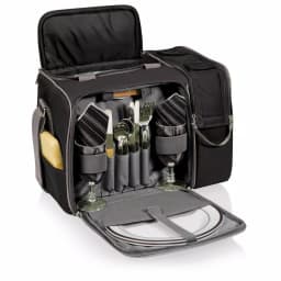 Picnic Time Malibu Black Wood Picnic Cooler Tote - Insulated Picnic Set for Two thumbnail 1