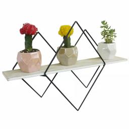 Admired By Nature Geometric Wood Floating Wall Mounted Corner Shelf - Handmade Decorative Storage thumbnail 1