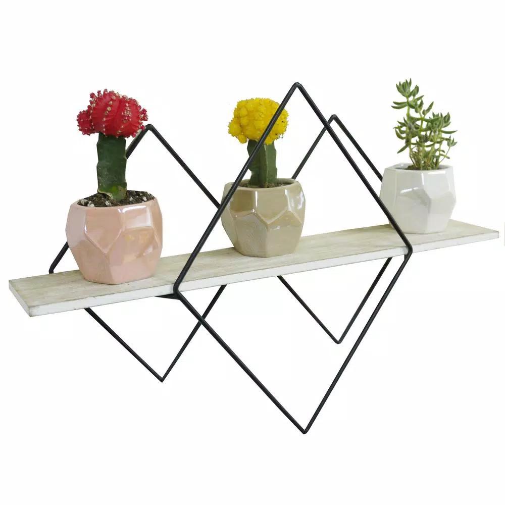 Admired By Nature Geometric Wood Floating Wall Mounted Corner Shelf - Handmade Decorative Storage
