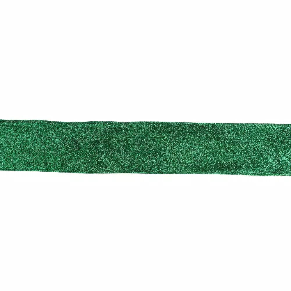 Northlight 2.5 in. x 16 yds. Shimmering Green Glitter Wired Craft Ribbon