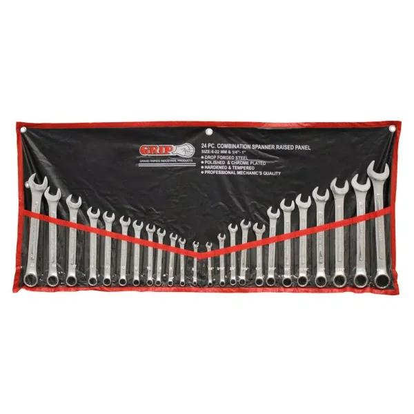 Grand Rapids Industrial Products Grip 24-Piece Chrome Plated Combination Wrench Set, Metric and SAE