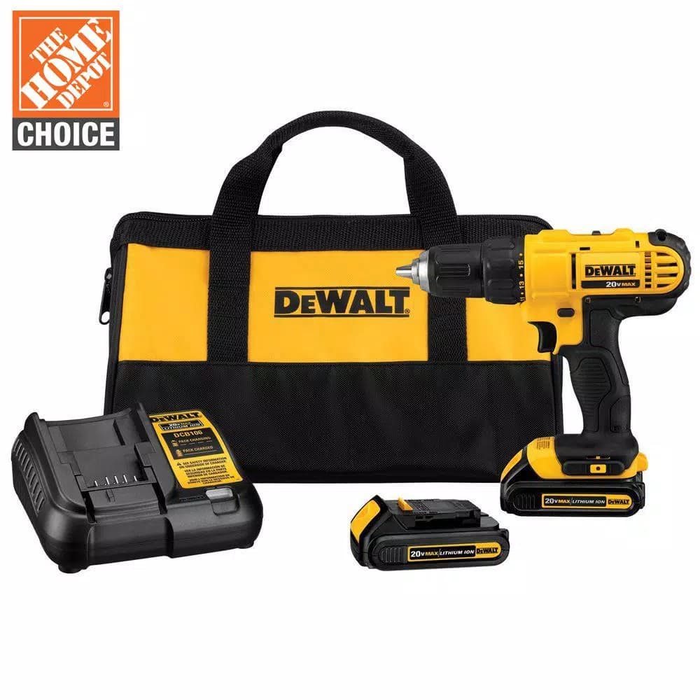 DEWALT 20V MAX Cordless 1/2 in. Drill/Driver Kit with (2) 1.3 Ah Batteries, Charger & Bag