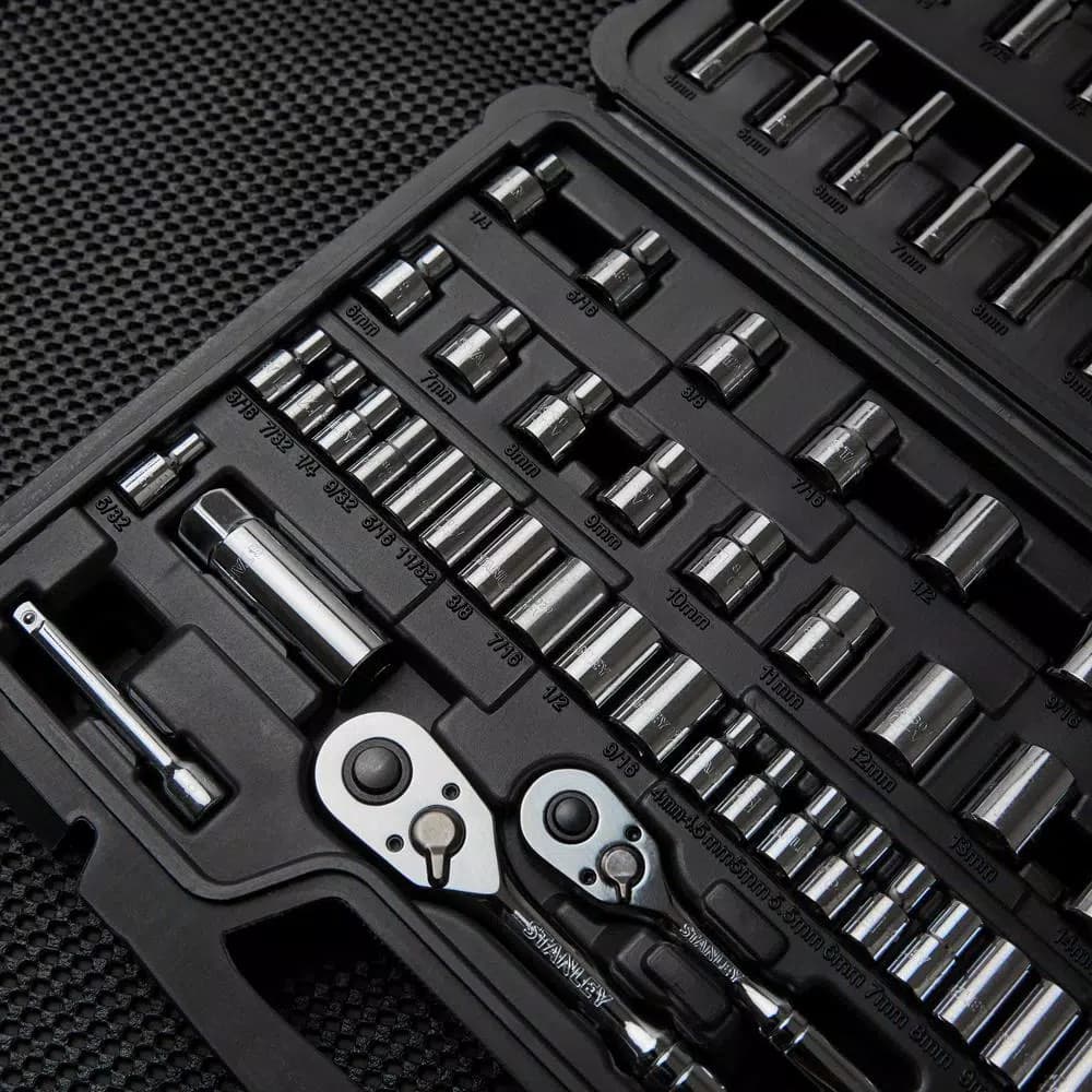 Stanley 85-Piece 1/4 in. and 3/8 in. Socket Set, SAE and Metric