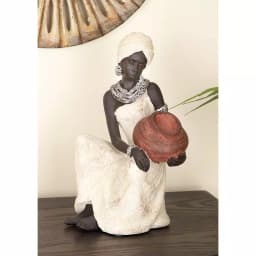 LITTON LANE Globe Trotter 10 in. African Woman Decorative Figurine - Textured Ebony, Beige, and Silver Polystone Sculpture thumbnail 1
