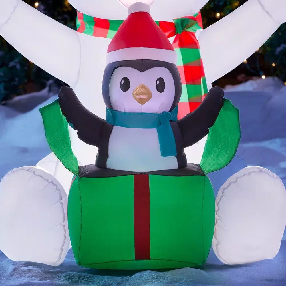 Home Accents Holiday 4 ft. Airblown Inflatables Christmas Polar Bear and Penguin Scene with LED Lights