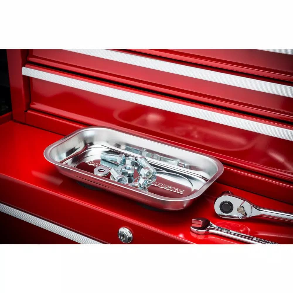 Husky Magnetic Parts Tray, 9 in. x 5 in. Stainless Steel Tool Organizer