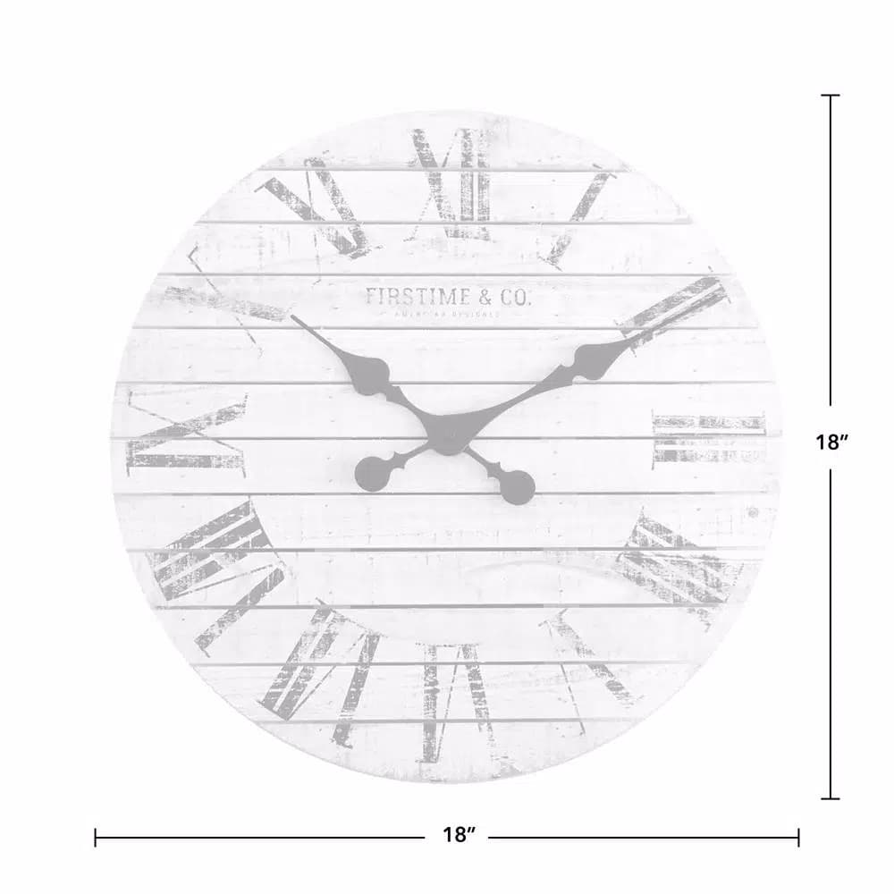 FirsTime 18 in. Shiplap White Wall Clock with Roman Numerals
