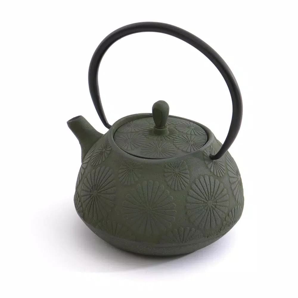 BergHOFF Cast Iron 1.2 Qt. Dark Green Teapot with 18/10 Stainless Steel Mesh Filter