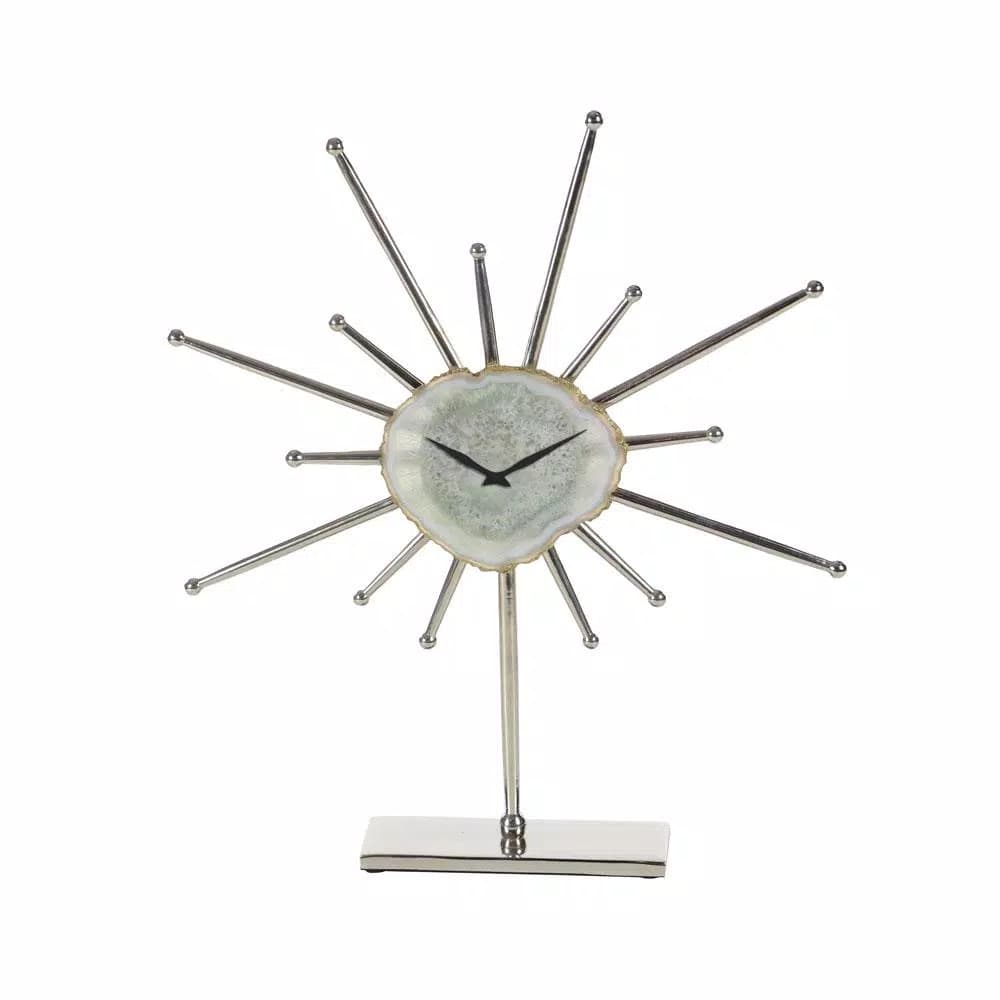 LITTON LANE Silver Agate Stone and Aluminum Star Sculpture Analog Quartz Clock
