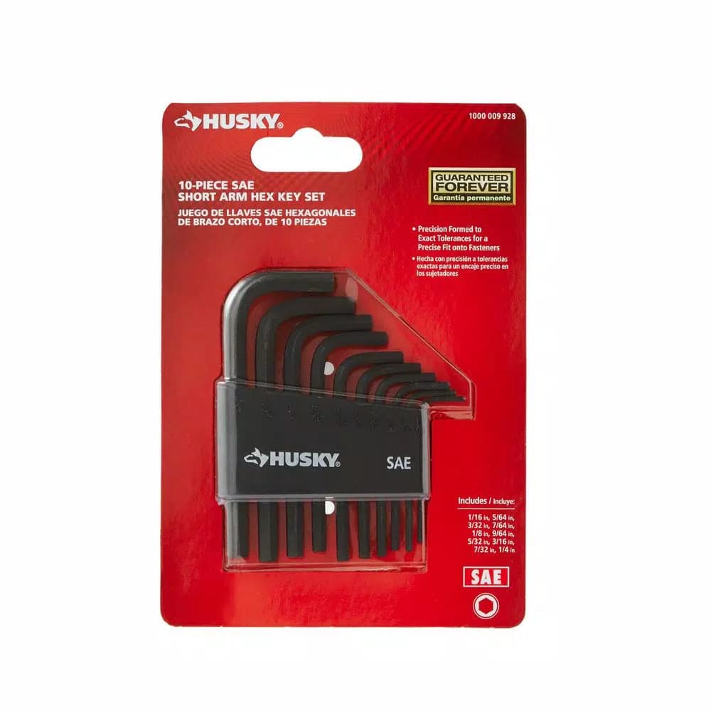Husky 10-Piece SAE Short Arm Hex Key Set with Color-Coded Caddy