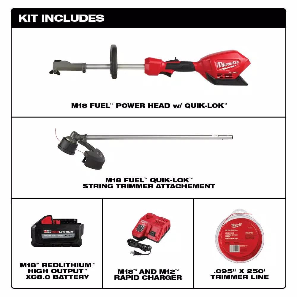 Milwaukee M18 FUEL 18V Brushless Cordless String Trimmer Kit with QUIK-LOK, 8 Ah Battery & Charger