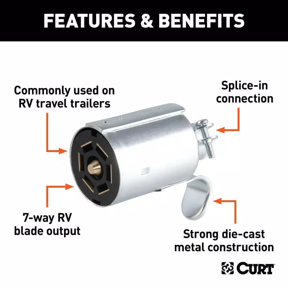 CURT 7-Way Round RV Blade Connector Plug, Trailer Side, Diecast Metal