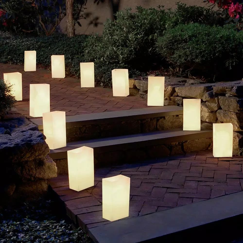 LUMABASE Luminaria White Plastic Walkway Bags, 3.5 in. x 10 in., 100-Pack