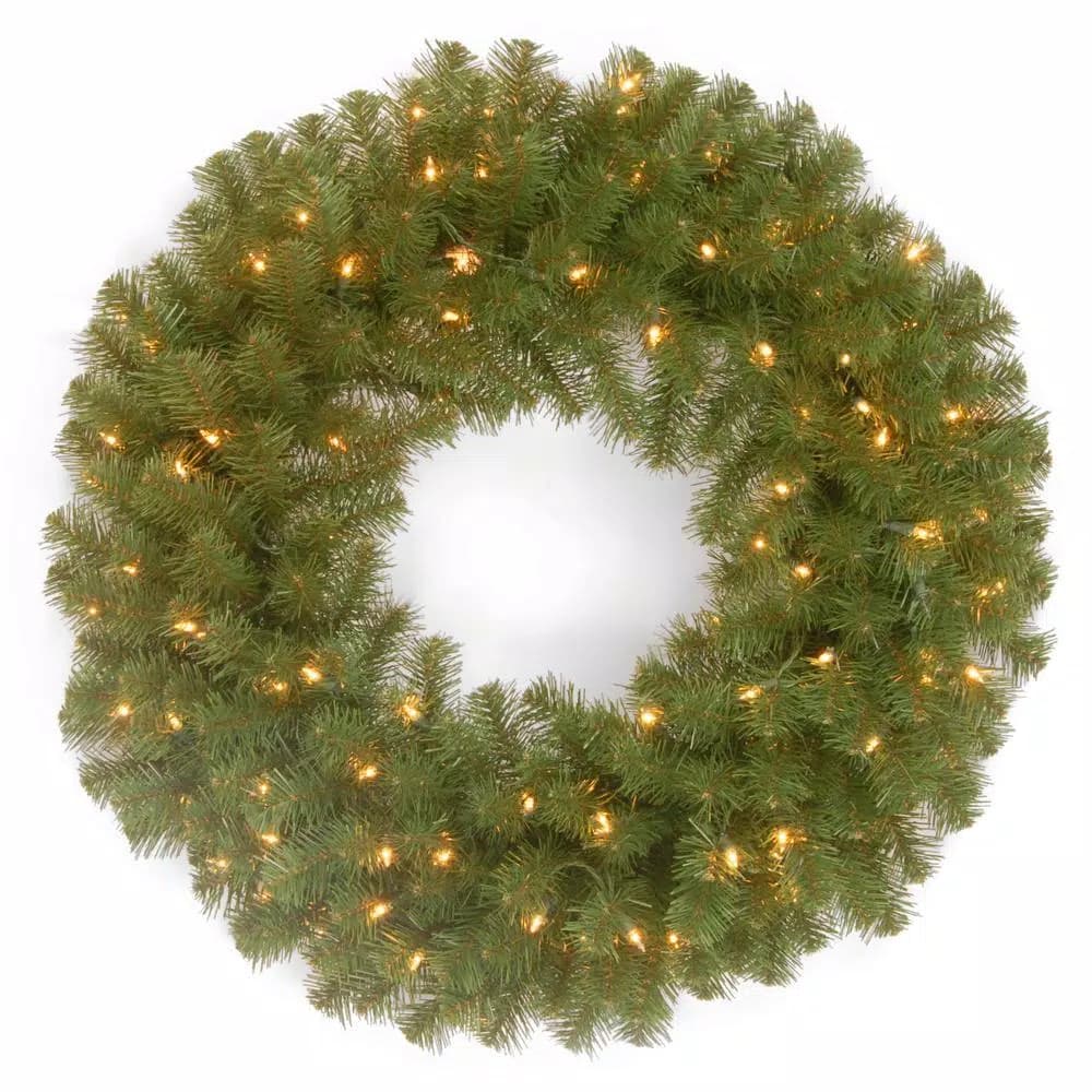 National Tree Company 24 in. North Valley Spruce Artificial Wreath with 50 Clear Lights