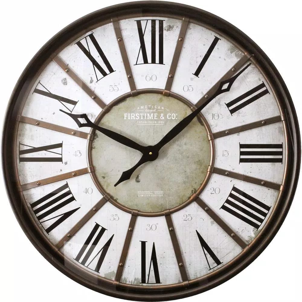 FirsTime 29 in. Roman Oil Rubbed Bronze Wall Clock, Oversized Industrial Style