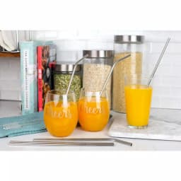 Unbranded Silver Reusable Stainless Steel Drinking Straw Set - 8 Piece Set with Cleaning Brushes thumbnail 3