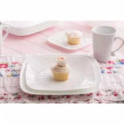 Corelle Boutique 16-Piece Cherish Porcelain Dinnerware Set, White Embossed Floral, Service for 4 thumbnail 3