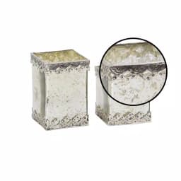 LITTON LANE White Cuboid Glass Candle Holders with Silver Ornate Details, Set of 2 thumbnail 3