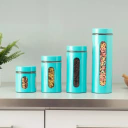 Unbranded Essence Collection 4-Piece Turquoise Stainless Steel Canister Set thumbnail 1
