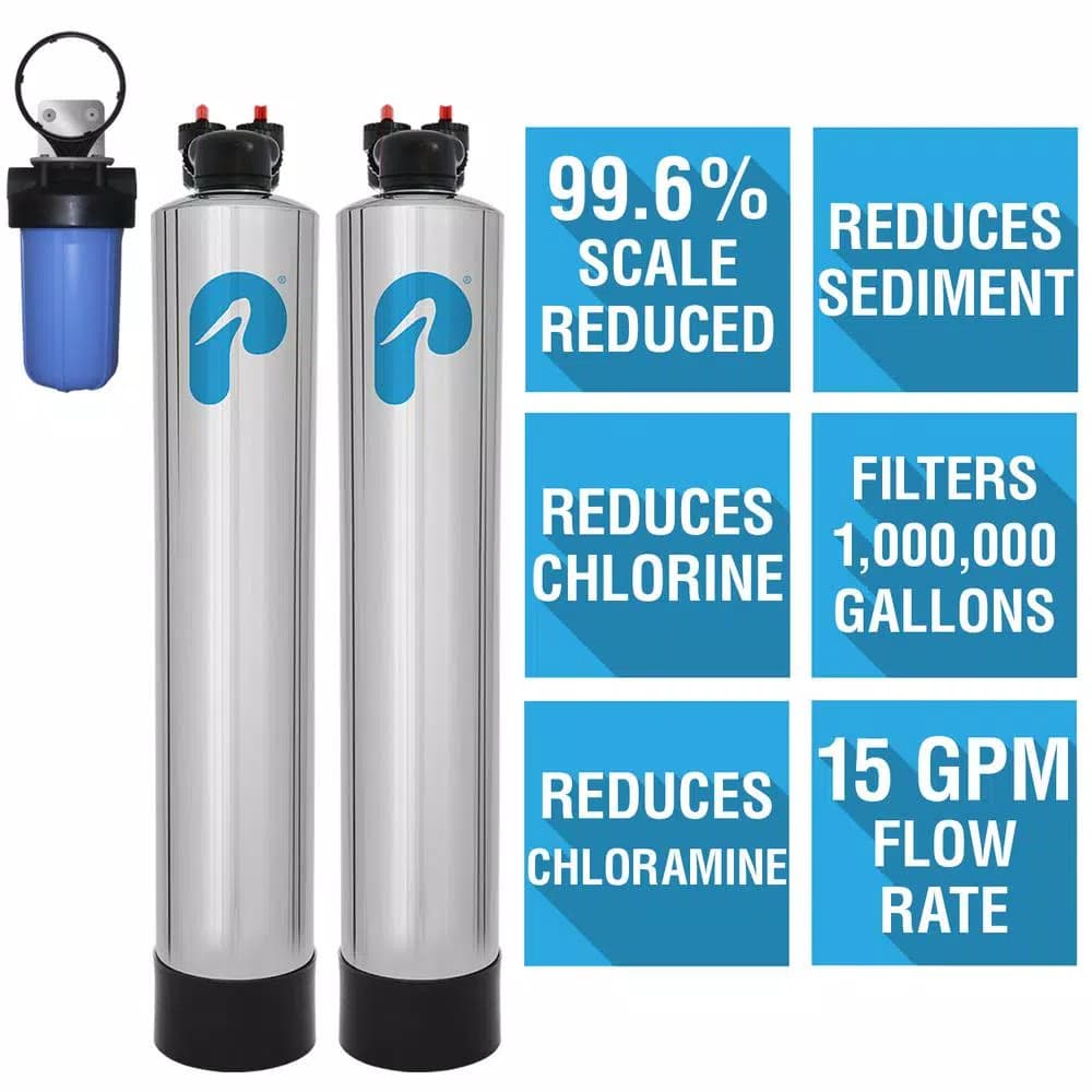 Pelican Water Pelican PSE2000 Whole House Water Filtration and NaturSoft Water Softener Alternative System, 15 GPM