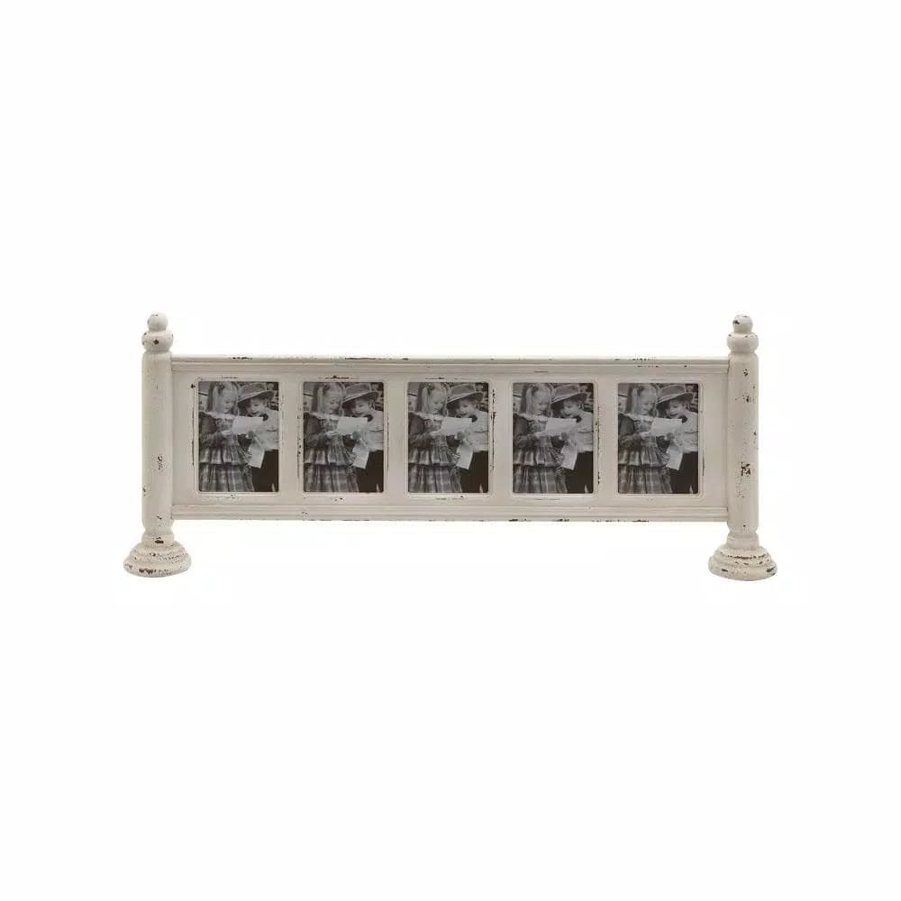 LITTON LANE 5-Opening Farmhouse Standing Picture Frame, Chipped White Wood Finish, 5 x 7 in.