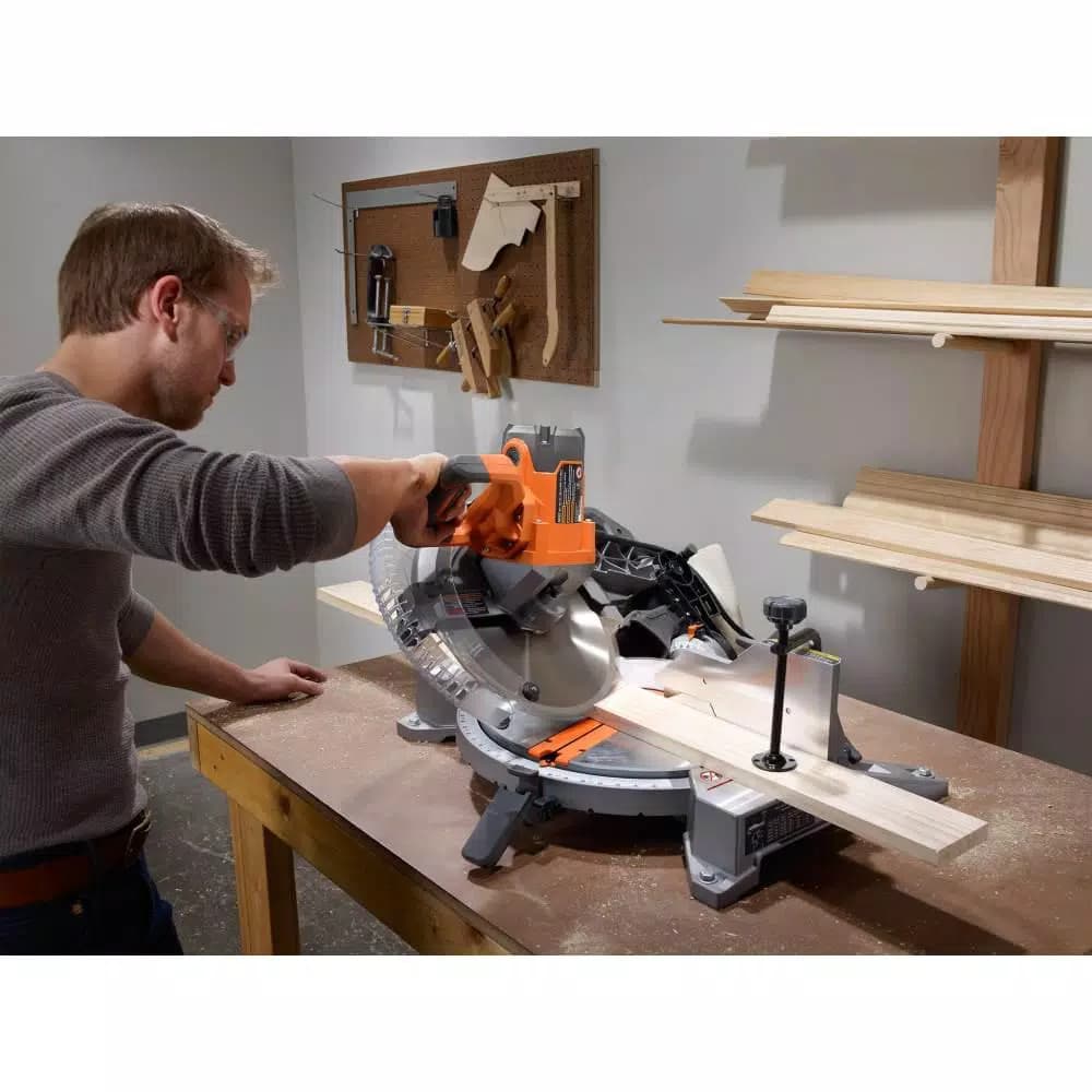 RIDGID 12 in. 15 Amp Dual Bevel Corded Compound Miter Saw with LED
