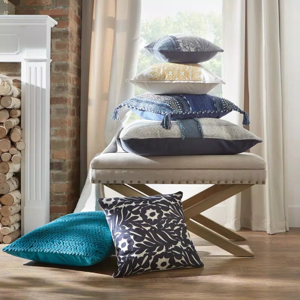Artistic Weavers Culpeper Navy Blue Solid 100% Cotton 30 in. x 30 in. Square Throw Pillow