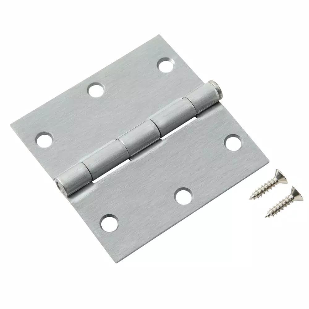 Hardware Essentials 3-1/2 in. Satin Chrome Residential Door Hinge, Square Corner, Full Mortise (9-Pack)