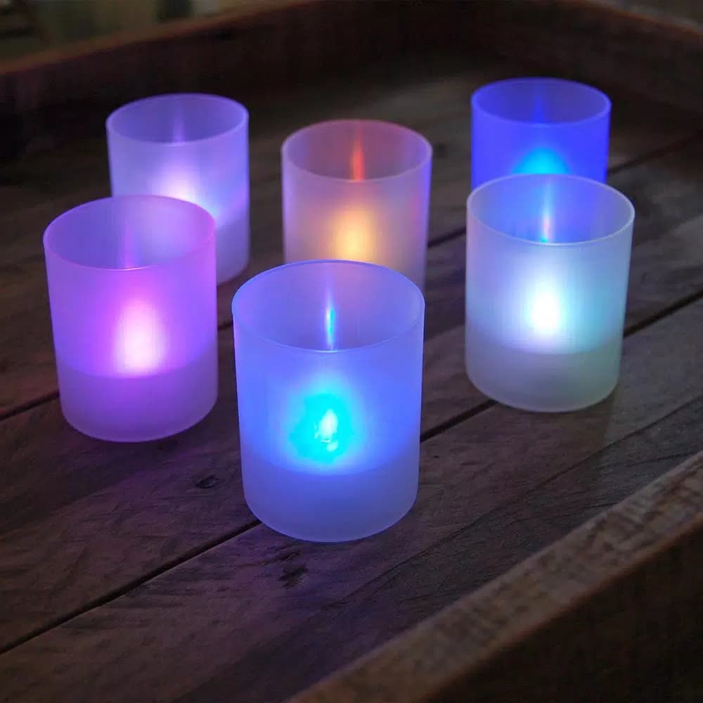 LUMABASE Flameless Votive Candles with Color Changing LED Frosted Plastic Holders, 6-Count