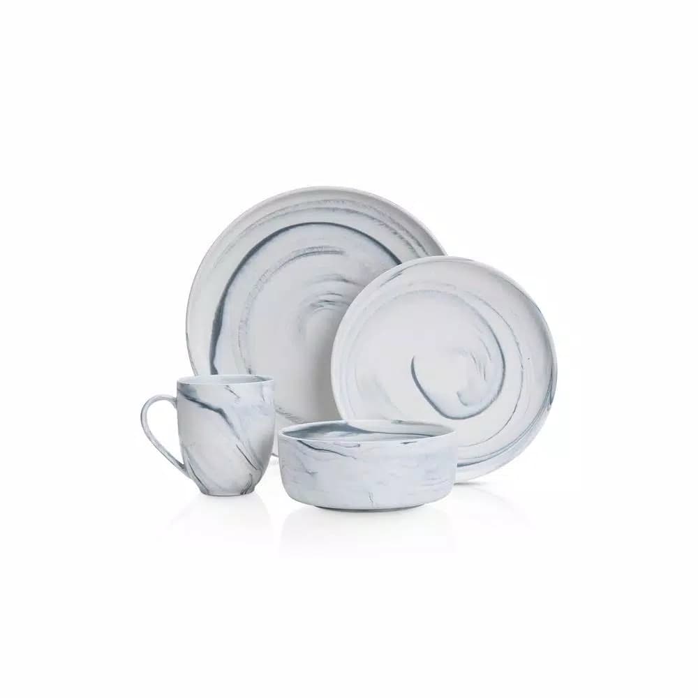 Stone Lain 32-Piece Gray Marble Porcelain Dinnerware Set for 8