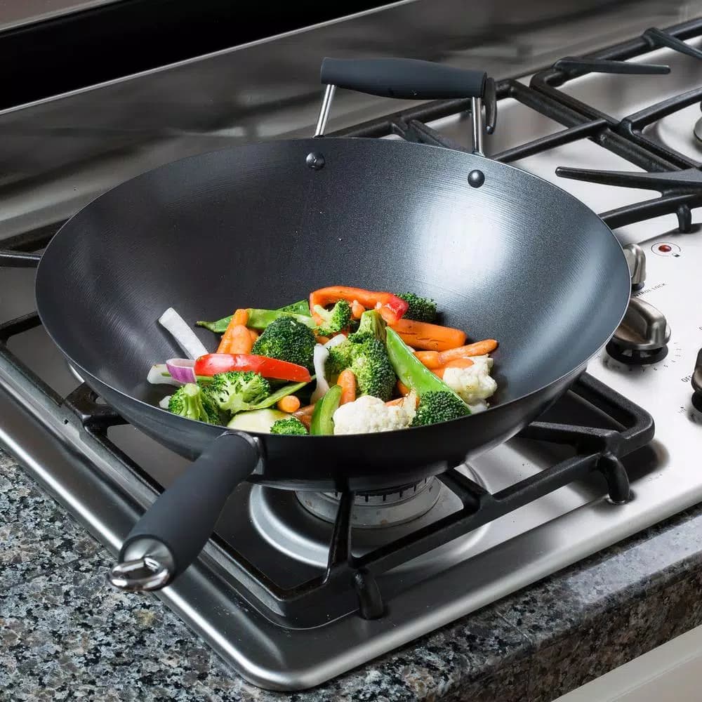 Ecolution Hong Kong Chopstick House 14-inch Carbon Steel Wok with Nonstick Coating and Helper Handle