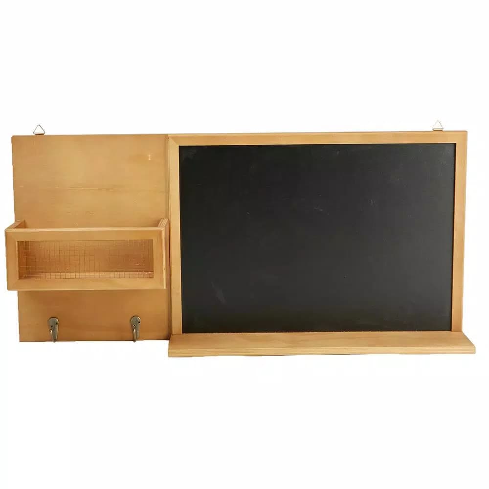 Mind Reader Brown Wall Mount Chalkboard Memo Board with Storage Hooks