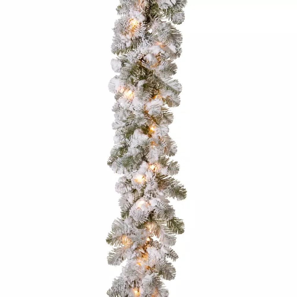 National Tree Company 9 ft. Snowy Camden Artificial Garland with 50 Clear Lights and Feel Real Branch Tips