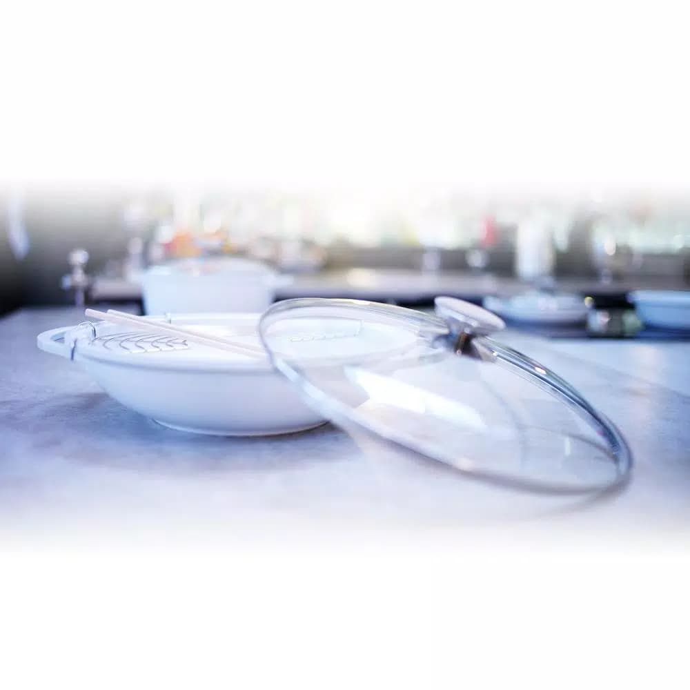 Berndes Vario Click Pearl 13.5 in. Induction Round Wok with Lid, White