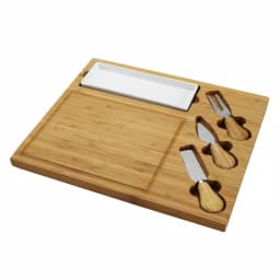 Unbranded Picnic at Ascot Celtic Bamboo Cheese Board Set with Ceramic Dish and 3 Stainless Steel Tools thumbnail 1